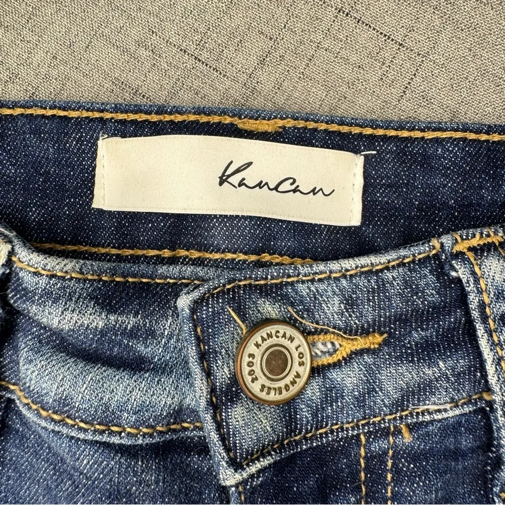 KanCan High Rise Frayed Hem Distressed Jean Shorts Dark Blue Size Small